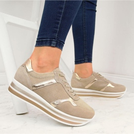 Deportivas de mujer en piel sobre plataforma Filippo beige 5