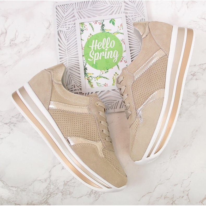 Deportivas de mujer en piel sobre plataforma Filippo beige 2