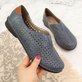 Zapatos mujer piel calada azul Rieker 48457 6
