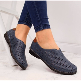 Zapatos mujer piel calada azul Rieker 48457 3