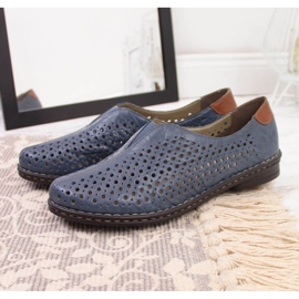 Zapatos mujer piel calada azul Rieker 48457 4