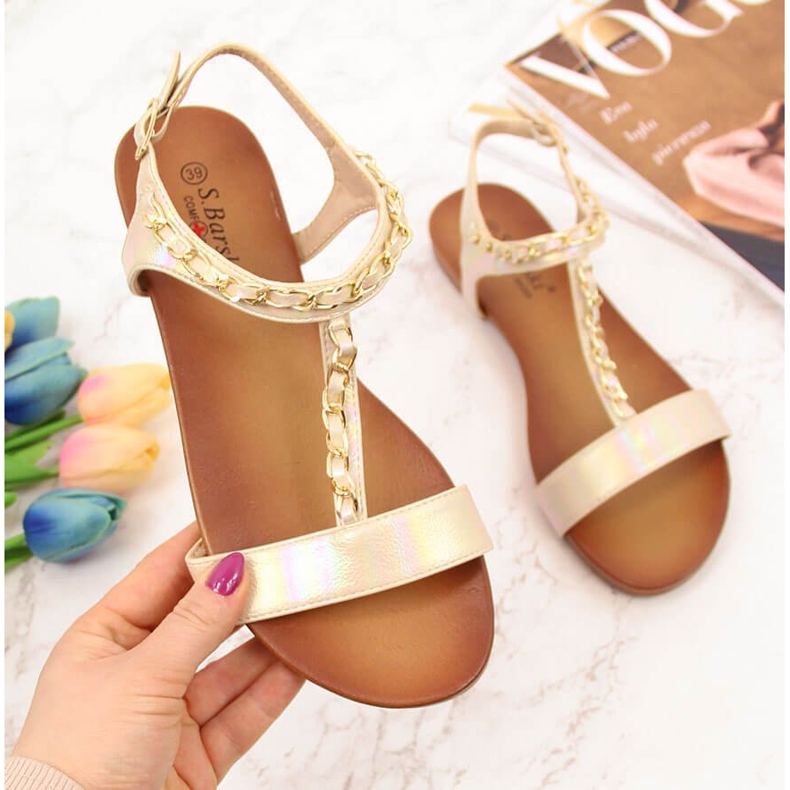 S.Barski Sandalias mujer con cadena holo beige S. Barski 2