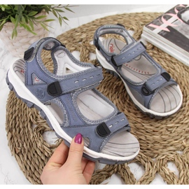 Sandalias de mujer en piel con velcro azul Rieker 68874 2