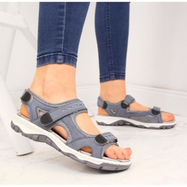 Sandalias de mujer en piel con velcro azul Rieker 68874 4