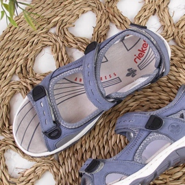 Sandalias de mujer en piel con velcro azul Rieker 68874 3