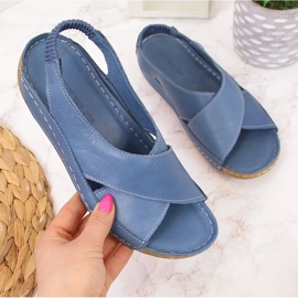 Sandalias mujer en piel azul, slip-on T.Sokolski 2