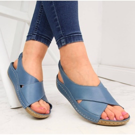 Sandalias mujer en piel azul, slip-on T.Sokolski 1