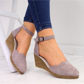 Sandalias de mujer en piel con cuña, rosa sucio Filippo 1