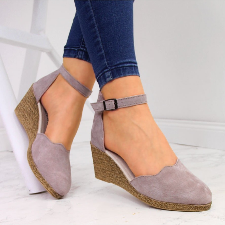 Sandalias de mujer en piel con cuña, rosa sucio Filippo 1