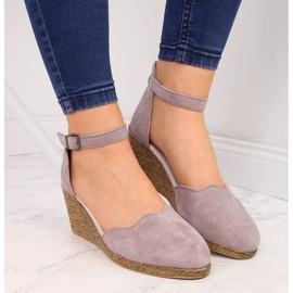 Sandalias de mujer en piel con cuña, rosa sucio Filippo rosado 4