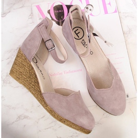 Sandalias de mujer en piel con cuña, rosa sucio Filippo rosado 3