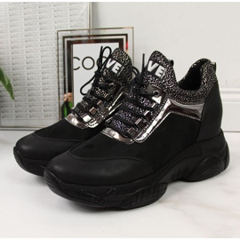 Zapatillas deportivas de mujer con cuña oculta Black Navy Dot negro 4