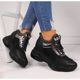 Zapatillas deportivas de mujer con cuña oculta Black Navy Dot negro 1