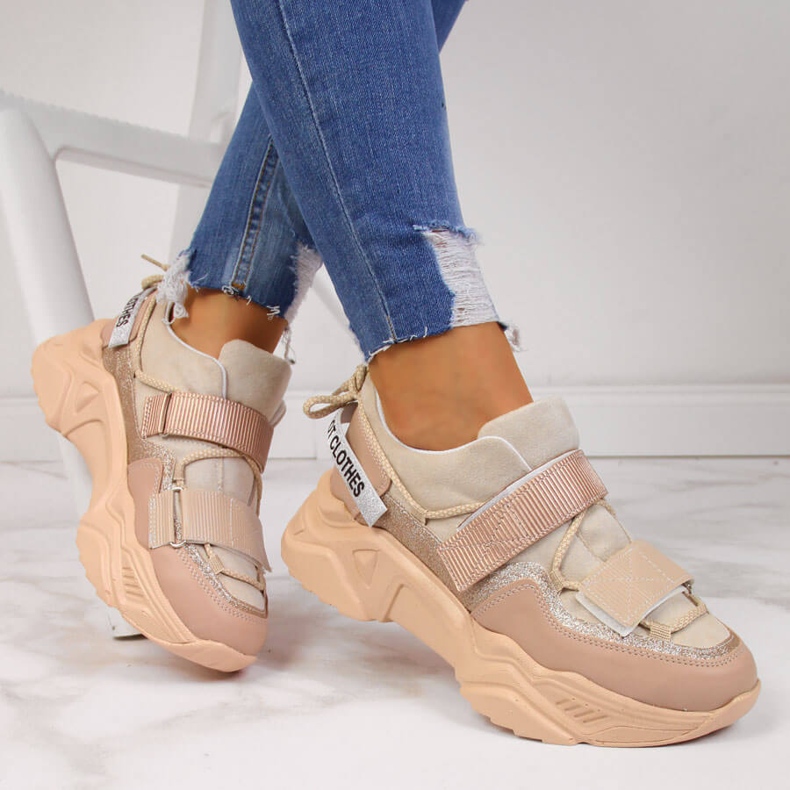 Zapatillas con suela gruesa Velcro beige Navy Dot 1 Zapatillas con suela gruesa Velcro beige Navy Dot 1