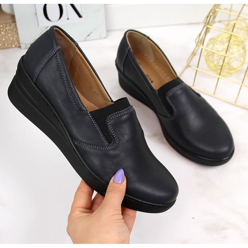 Zapatos cómodos mujer piel azul marino Helios 349 2