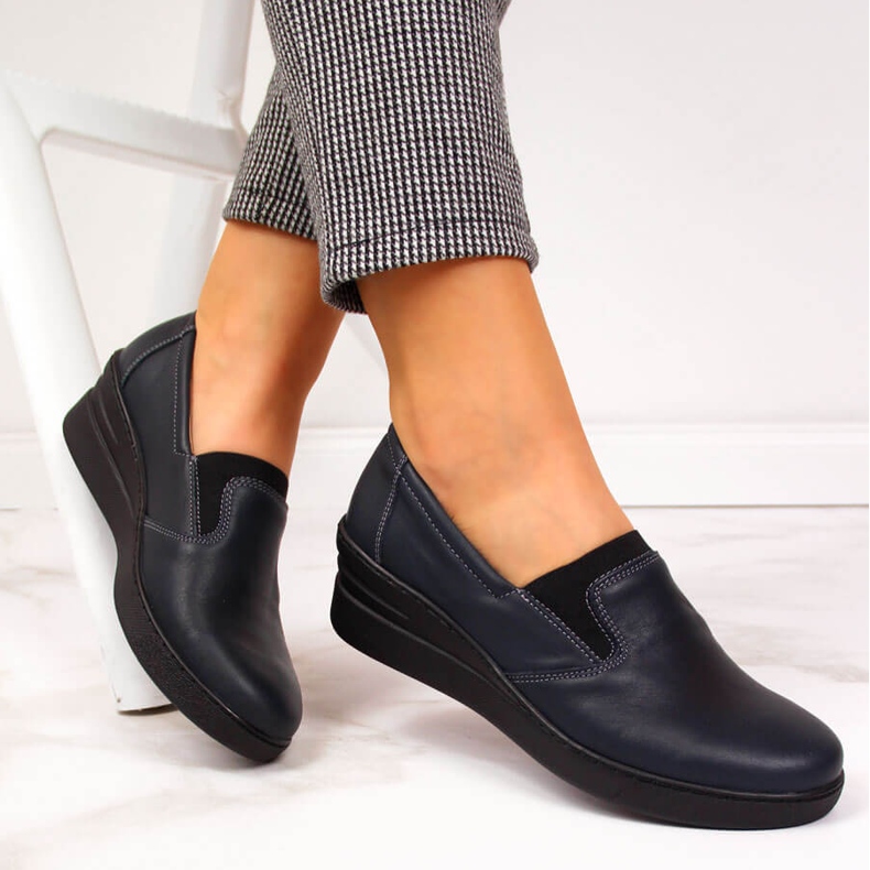 Zapatos cómodos mujer piel azul marino Helios 349 1