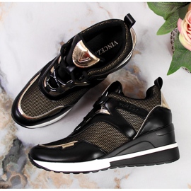 Deportivas mujer cuña negras Vinceza negro dorado 3