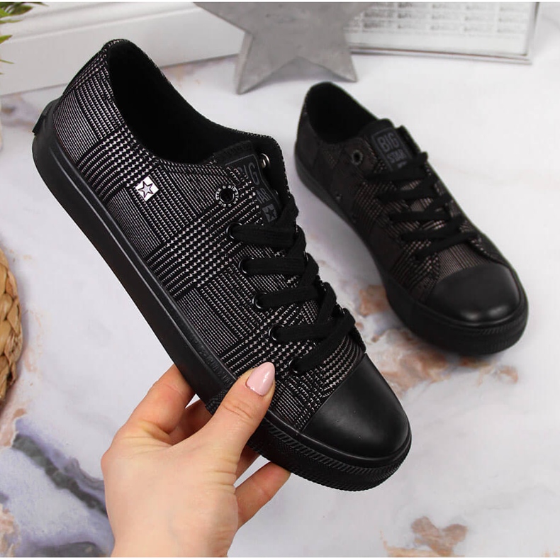 Black Big Star JJ274100 tenis bajos de tela a cuadros negro 1