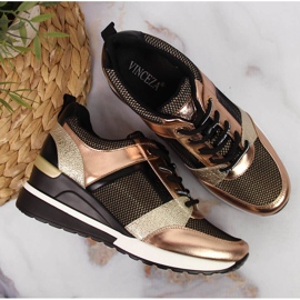 Zapatos mujer cuña negros y dorados Vinceza 4
