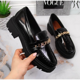 Zapatos de mujer lacados en negro con la inscripción Laura La.Fi 5
