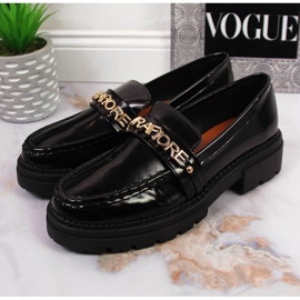 Zapatos de mujer lacados en negro con la inscripción Laura La.Fi 3