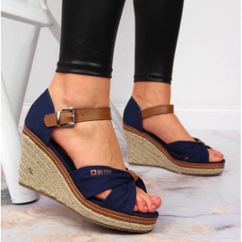 Sandalias alpargatas con cuña azul marino Big Star JJ274938 5