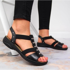 Zapatos romanos de mujer en piel negra Rieker 64580 negro 9