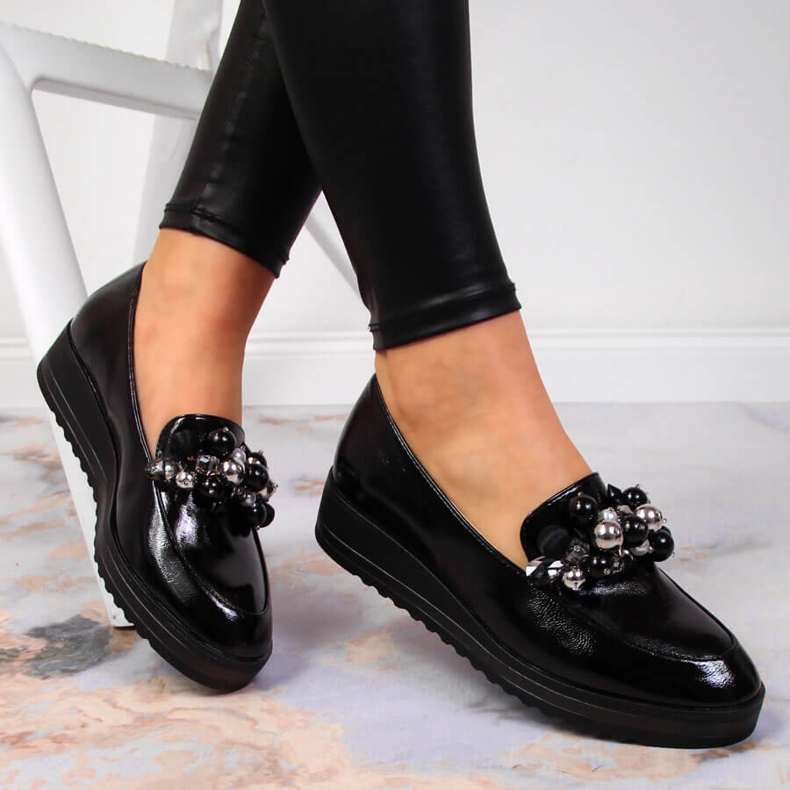 Zapatos de mujer lacados con cuentas Potocki negras negro 1
