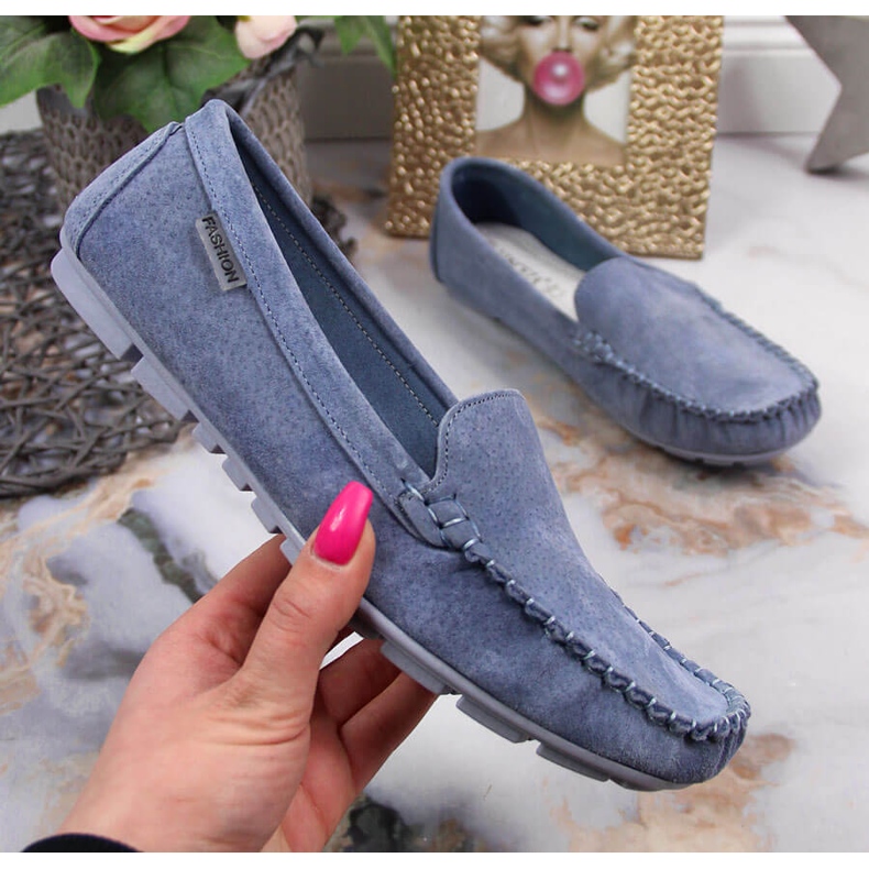 Mocasines mujer piel azul Vinceza 2