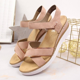 Sandalias mujer cuña rosa empolvado Rieker V38G9-31 rosado 2