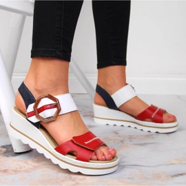 Sandalias mujer cuña Rieker 67476-33 blanco negro rojo multicolor 5