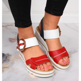 Sandalias mujer cuña Rieker 67476-33 blanco negro rojo multicolor 6