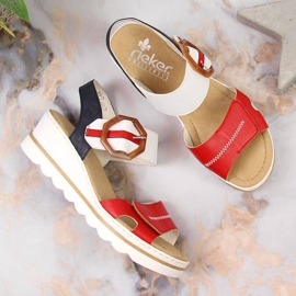 Sandalias mujer cuña Rieker 67476-33 blanco negro rojo multicolor 3