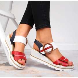 Sandalias mujer cuña Rieker 67476-33 blanco negro rojo multicolor 4