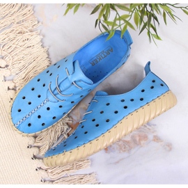 Zapatos piel calada azul confort Artiker 4