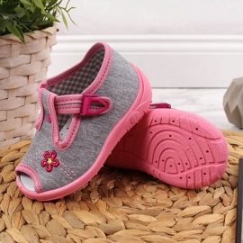Pantuflas de niña, sandalias, casa gris Nazo rosado 2