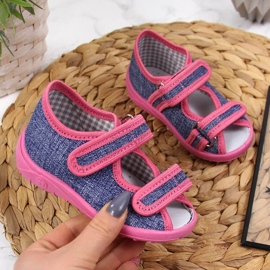 Babuchas de niña, sandalias, azul marino y rosa Nazo rosado 2