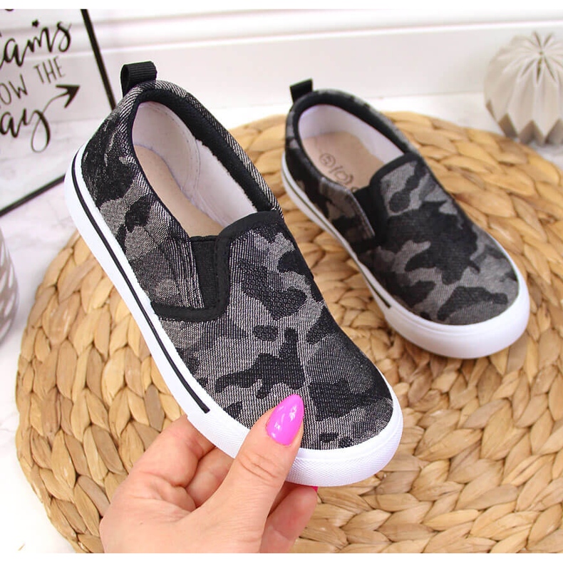 Zapatillas slip on pantuflas para jardín de infantes, camuflaje negro Atletico 1