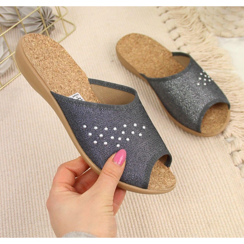 Zapatillas de estar por casa para mujer, punta abierta, Befado gris 1