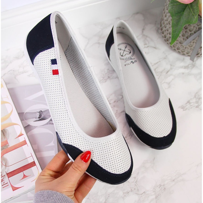 Bailarinas de mujer Filippo caladas en blanco y azul marino 2