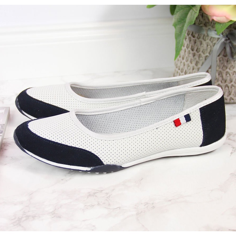 Bailarinas de mujer Filippo caladas en blanco y azul marino 1