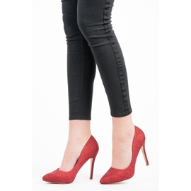 Ideal Shoes Bombas de purpurina en un alfiler rojo 5