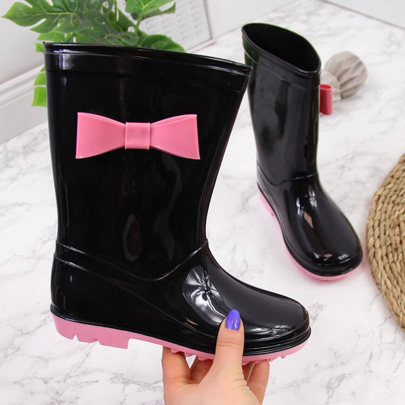 Chanclas de niña Black American Club con lazo negro 1