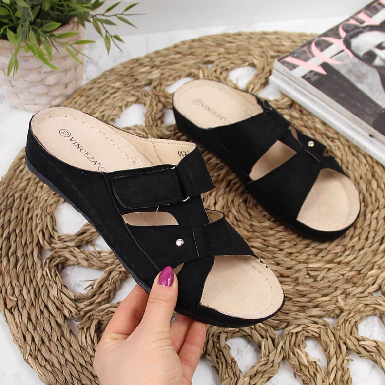 Babucha mujer cuña negra Vinceza negro 2