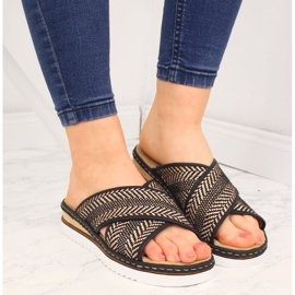 Zapatillas de mujer negras con tacón de cuña Rieker 679A5 beige marrón 5