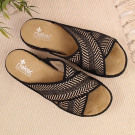 Zapatillas de mujer negras con tacón de cuña Rieker 679A5 beige marrón 3