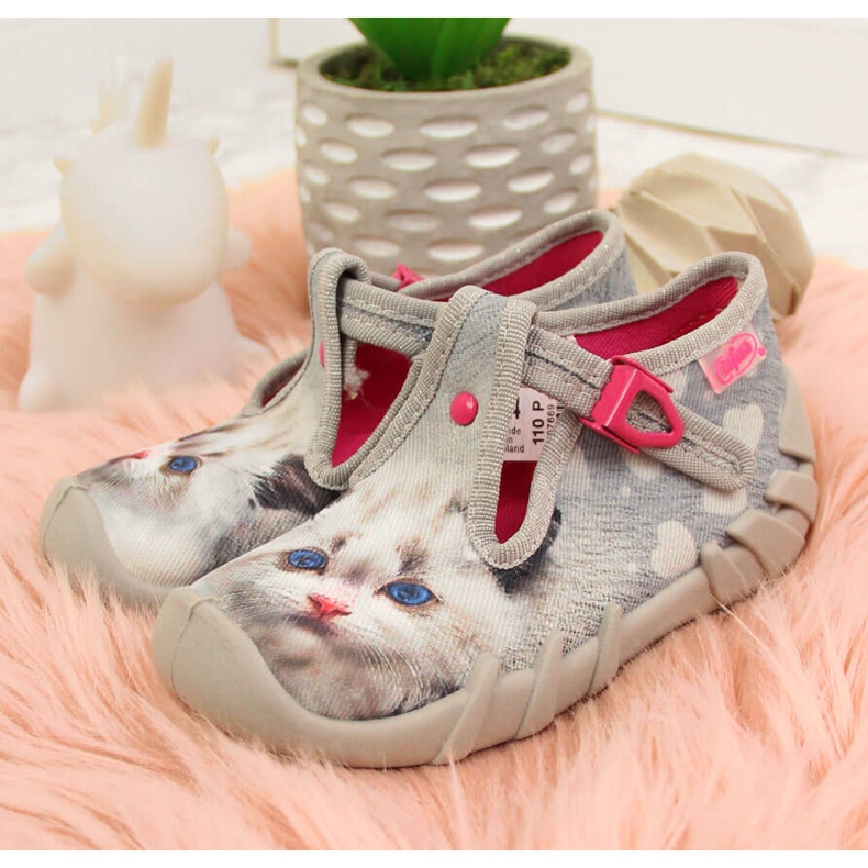 Pantuflas de niña para la guardería con el gatito Befado gris 2