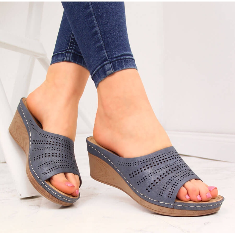 Babuchas mujer cuña Jezzi azul marino 1