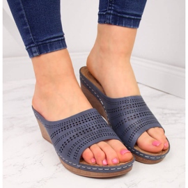 Babuchas mujer cuña Jezzi azul marino 6