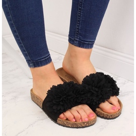 Babucha mujer negra con flor Jezzi negro 3